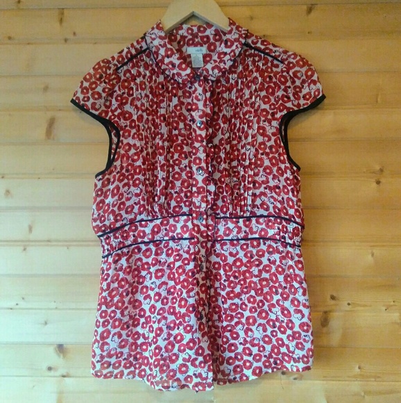 Anthropologie Tops - Anthro / ODILLE Silk Poppy Half Peplum Blouse